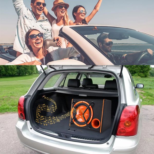 Podofo 4200W Hochleistungs-Subwoofer Auto-Bassbox-Verstärker Hochleistungs-Lautsprecher mit Audiokabel für Fahrzeugmodelle