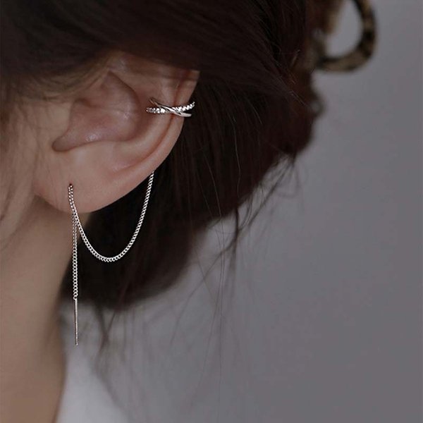 1Pc Cross Ear Cuff Earrings Tassel Rhinestones Piercing Stud Earring For Women Simple Chain Clip Earrings Cuff 2026 Trendy