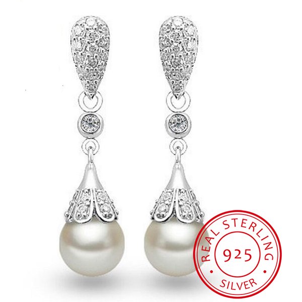 Bijoux en perles de couleur argent, boucles d'oreilles en perles d'eau douce naturelles pour femmes, boucles d'oreilles pendantes de mariage en argent