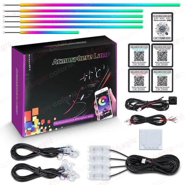 18 in 1 Led Car Ambient Lights 213 64 Color RGB Symphony Streamer Bluetooth Rainbow Interior Acrylic Strips Atmosphere Lamp Kit