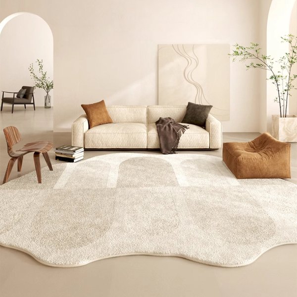 Tapis de Style crème française pour salon, forme irrégulière, ligne de décoration de chambre à coucher, peluche douce et moelleuse, épais et lavable
