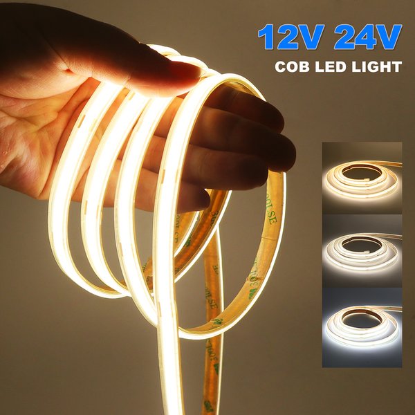 Bande lumineuse LED COB étanche IP67, 12V 24V 3000K 4000K 6000K, bande Led Flexible 5m 10m 20m 0.5m 1m 2m 480LED s/m, éclairage linéaire