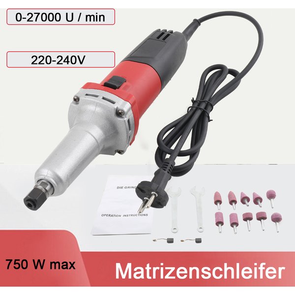 Meuleuse droite électrique 750W, machine à meuler à vitesse variable, 0-27000 tr/min, outil de polissage, mini-meuleuse 6mm
