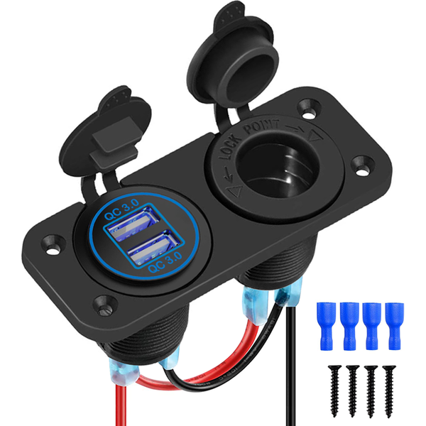 Panneau de prise USB 36W QC3.0, étanche, Charge rapide, double prise USB, adaptateur allume-cigare pour voiture, bateau, RV, moto