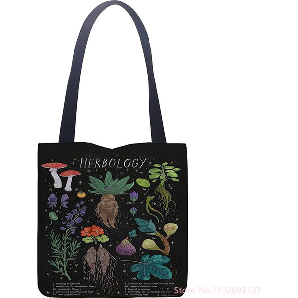 Pilz-Einkaufstasche, schwarzes Baumwolltuch, Schulter-Shopper-Taschen, niedlicher Cartoon für Frauen, Handtasche, umweltfreundlich, faltbar, wiederverwendbar, Einkaufstasche