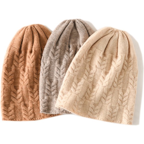 100% Goat Cashmere Knitted Beanies for Women Winter Warm Soft Skullies Hat For Girl Gorros Autumn Y2K Fashion Korea Bonnet Cap