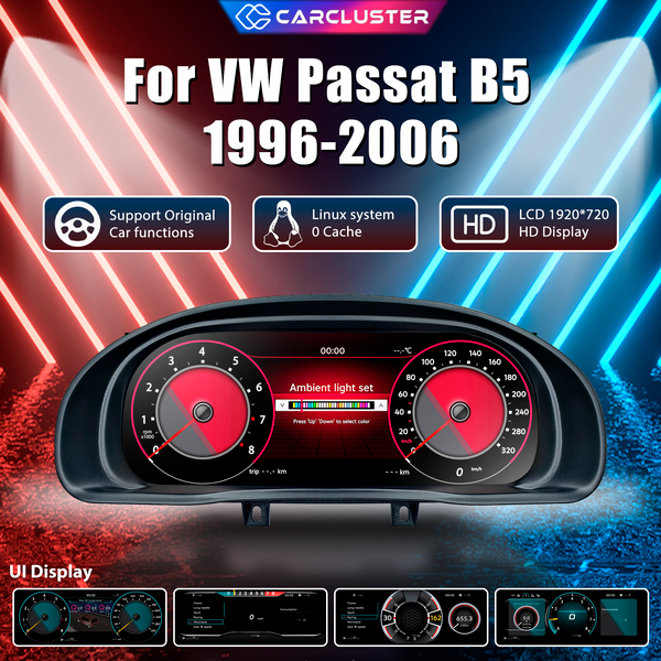 Carcluster 10,25'' LCD Digitales Dashboard-Cluster für Volkswagen Passat B5 Baujahre 1996-2006 mit HDMI Carplay Radio-Unterstützung Instrumententafel Cockpit