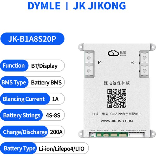 JK-B1A8S20P Smart BMS 200Ah 4S 5S 6S 7S 8S 12V 24V Batterie 200A BMS MIT 1A AKTIVEM AUSGLEICHSMECHANISMUS BMS für LiFePO4 Li-Ionen LTO Batterien