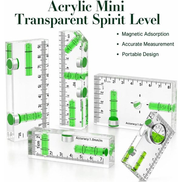 Mini règle de niveau en acrylique, 1 pièce, niveau à bulle magnétique horizontal et vertical, outil de mesure d'angle transparent de haute précision