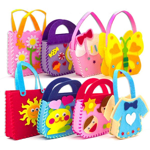 4 pièces enfants dessin animé Non-tissé artisanat jouets enfants sac fait à la main bricolage Animal fleur sacs à main artisanat Art couture jouet artisanat décor