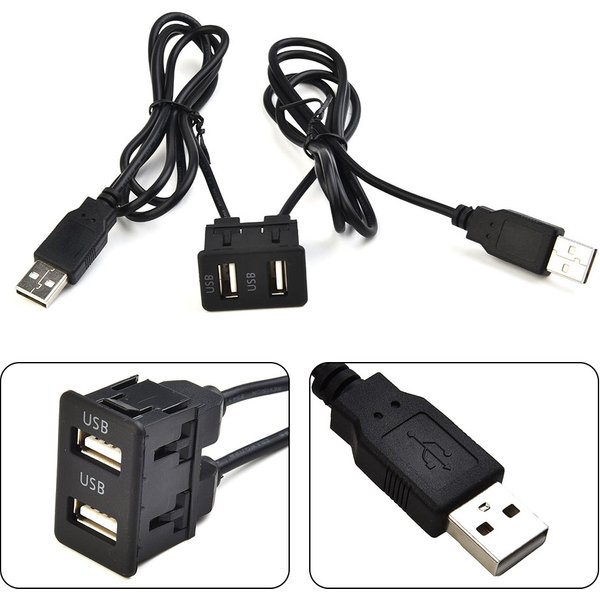 100CM Car Dash Flush Mount USB Port Panel Dual USB Extension Adapter Cable For Toyota Flush Mount The Socket To Your Dashboard