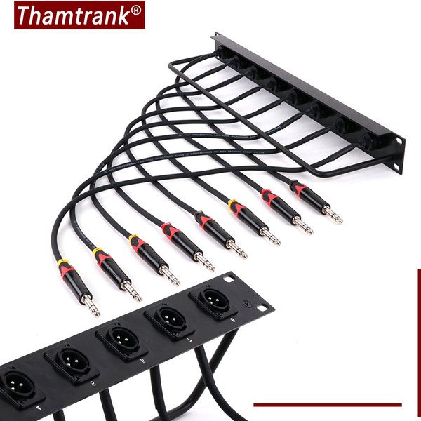 8-Way 1U Cabinet Jumper Rack,3Pin XLR Male Panel Mount Socket to 6.35mm 1/4 Inch TRS Jack Pass Through Audio Extension Cable