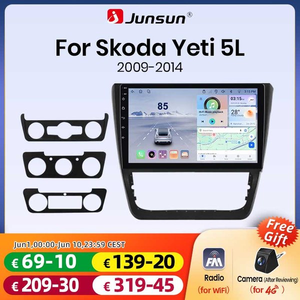 Junsun Android 15 Autoradio für Skoda Yeti 5L 2009-2014, kabelloses Apple CarPlay, Android Auto, GPS-Navigation, IPS-Touchscreen, Stereo-Multimedia-Player, Bluetooth, 4G, WiFi, FM, AM, DSP, RDS, SWC,