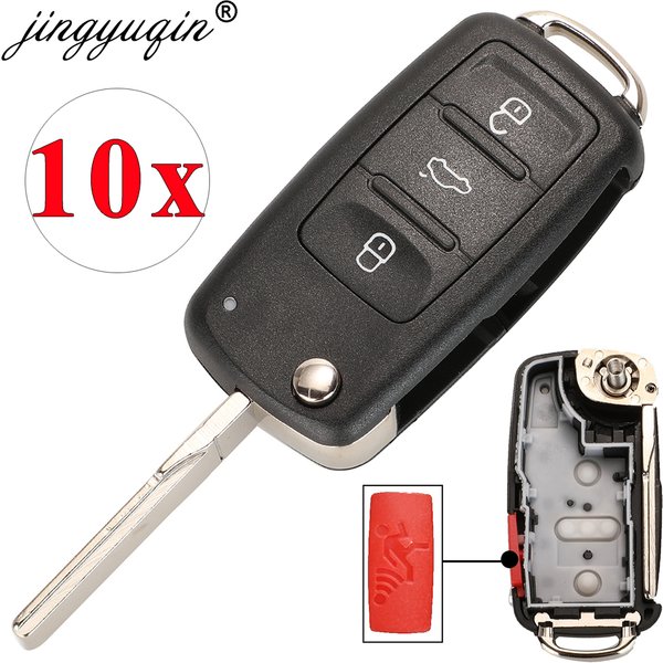 jingyuqin 10pcs 4 Buttons 020AD Remote Key Shell Case Fit for VW Caddy Eos Golf Jetta Beetle Polo Up Tiguan Touran 5K0837202AD