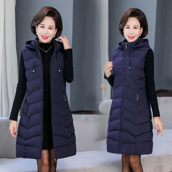 Oversized 6XL Mother Waistcoat Jacket Autumn Winte Women's Cotton Hooded Vest Coat Fashion Thicken Long Slim Sleeveless Outwear