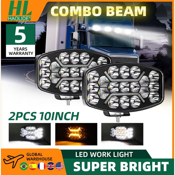 HAOLIDE 10" 60000lm LKW-Anhänger-LED-Scheinwerfer 12V 24V Gelb Weiß Technikfahrzeuge Gabelstapler Fahren Offroad-Arbeitslicht