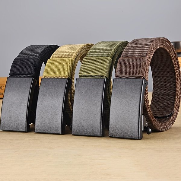 Herrengürtel, automatische Metallschnalle, Nylonimitat, Gurtband, Outdoor-Arbeitsgürtel, zahnlos, automatische Schnalle, lässiger Sport-Leinengürtel