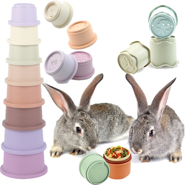 Gobelets empilables pour lapins, jouets multicolores réutilisables pour petits animaux, Puzzle pour cacher des aliments, accessoires pour animaux de compagnie