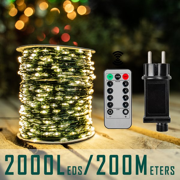 Guirlande lumineuse LED étanche de 10 à 200 m avec télécommande pour décoration extérieure de Noël, arbre, rue, jardin, mariage, fête
