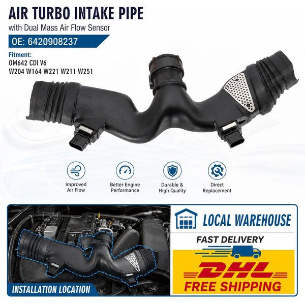 Motor-Luft-Turbo-Ansaugrohr mit Doppelmassen-Luftmassenmesser, brandneu, für Mercedes OM642 CDI V6 W204 W211 W251 W164 W221 6420908237