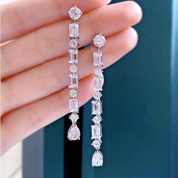 Luxus Geometrische Wasser Tropfen Zirkon Lange Tropfen Ohrringe Glänzenden Quadratischen Kristall Zirkonia Charmante Ohrringe Hochzeit Schmuck