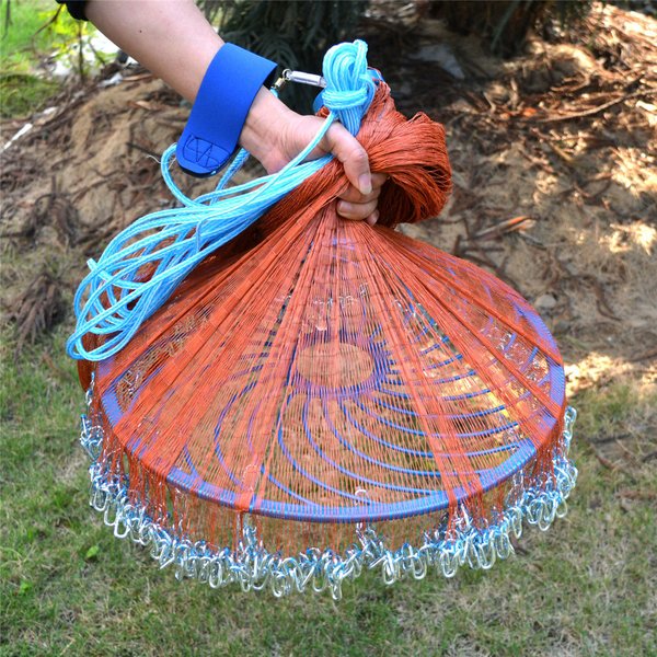 Upgraded American Hand Cast Net with Flying Disc Easy Throw Fly Fishing Net Diameter 420cm-720cm Fishing Network Tool Small Mesh