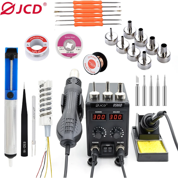 JCD 8586D Soldering Station 2 IN 1 750W Hot Air Gun LCD Dual Digital Display Electric Soldering Iron SMD Welding Rework Station