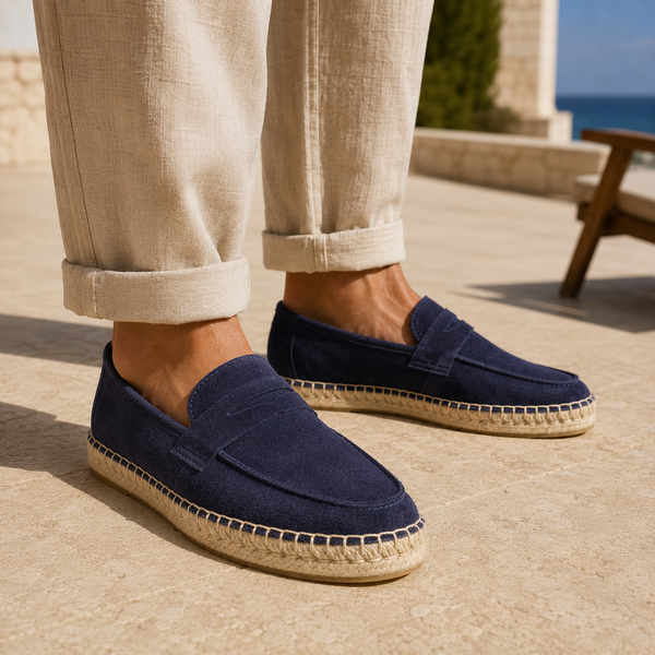 Herren Echtleder-Wildleder-Penny-Loafer Espadrilles Handgefertigte Jutesohle Slip-On Freizeitschuhe Leichte Sommerschuhe