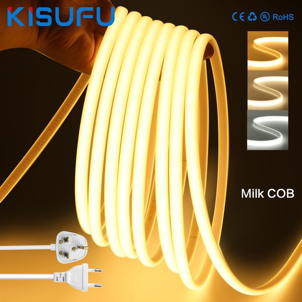 Bande lumineuse néon laiteux LED COB haute luminosité 220V 230V, 288 diodes/M 3000K 4500K 6000K, ruban Super Flexible étanche 1-100M