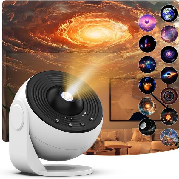 Projektor Gwiazd Galaktyki z Efektem Nocy, Projektor Gwieździstego Nieba 360 ° Lampa Planetarium Obrotowa do Pokoju Dziecięcego, Prezent na Walentynki, Dekoracja Ślubna