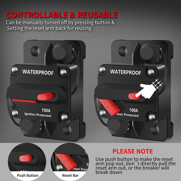 30A-300A Wasserdichter Leistungsschalter 12V Manueller Rücksetzschalter für Trolling-Boote, Audio-Sicherung, Auto-Stromschutz 48VDC