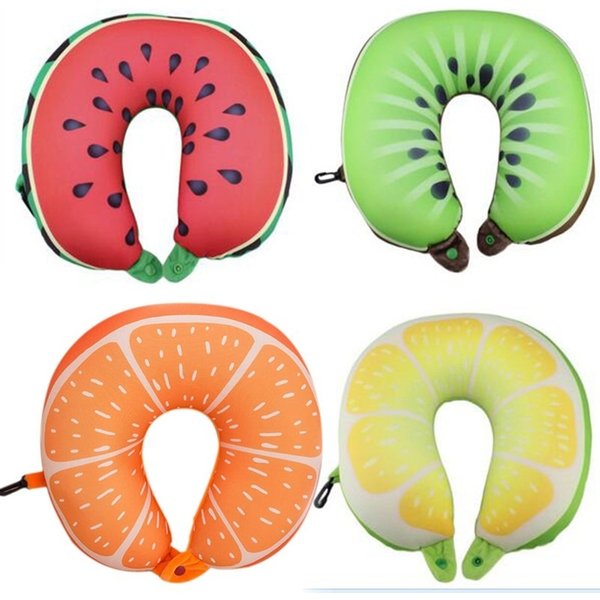 Fruit U Shaped Travel Pillow Nanoparticles Neck Pillow Watermelon Lemon Kiwi Orange Car Pillows Soft Cushion