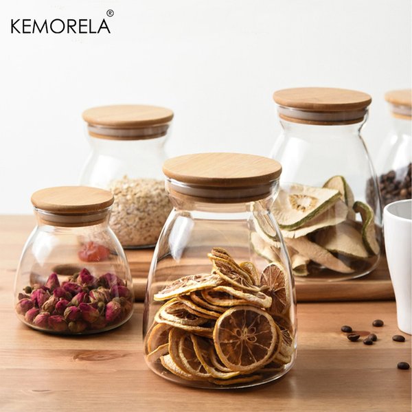 EllMORELA-Boîte hermétique en verre avec couvercle en bois, récipient alimentaire, stockage de thé et de cuisine, bocaux scellés, 1 pièce