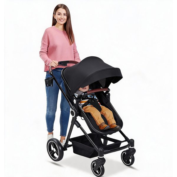 Poussette pour bébé 2 en 1, poussette de voyage pliable et compacte avec siège réversible et capote réglable, poussette pour nourrissons avec porte-gobelet, poussette légère pour bébés de 0 à 36 mois.
