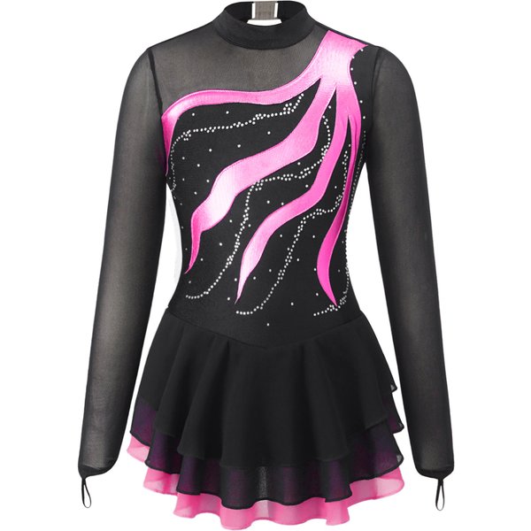 Child Girls Ballet Gymnastics Leotard Rhinestone Figure Ice Skating Dress Ballroom Dance Costume Training Performance Clothing