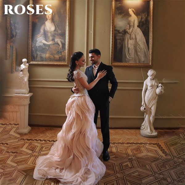 ROSES Blush Pink Party Dress Off Shoulder Evening Dress Beaded Bodice فساتين السهرة Wave Hem Gala Dress Customized
