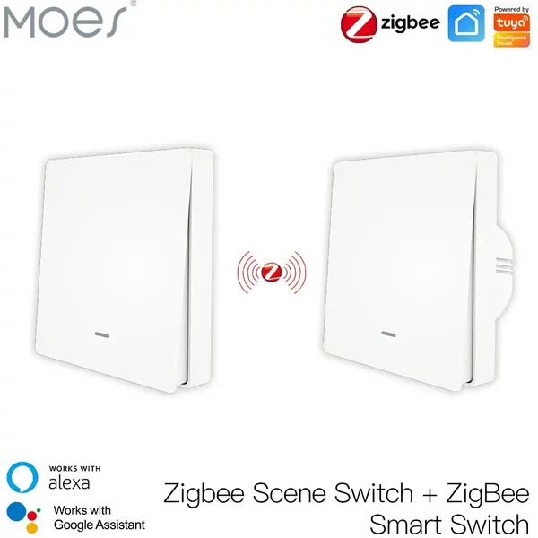 MOES Tuya ZigBee interrupteur d'éclairage avec Kit émetteur aucun fil neutre aucun condensateur requis fonctionne avec Alexa Google Home Smart Life