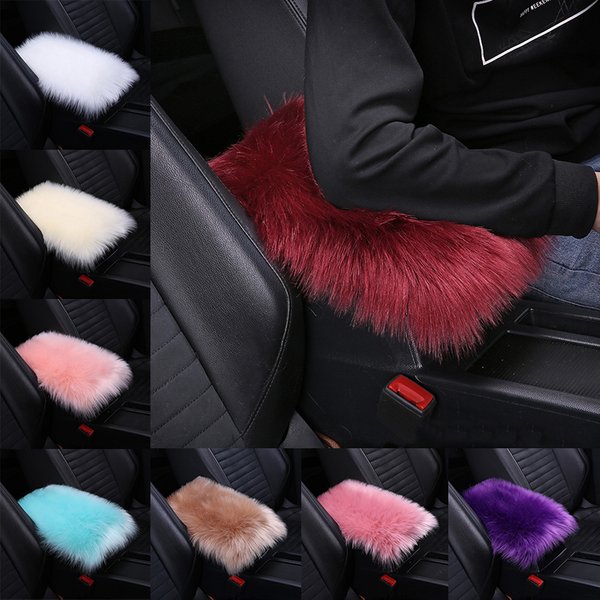 Accoudoir de voiture en fourrure de laine colorée d'hiver, universel, artificiel, doux et moelleux, housse de boîte de Console centrale, accessoires automobiles