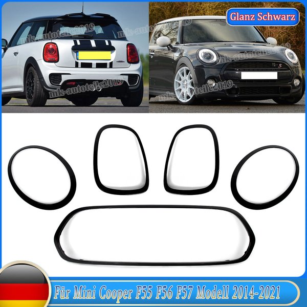 Mittelgrillrahmen für Mini Cooper F55 F56 F57 Kühlergrill-Surround-Ring 2014 2015 2016 2017–2021, Scheinwerfer-Rücklichtverkleidung, Schwarz