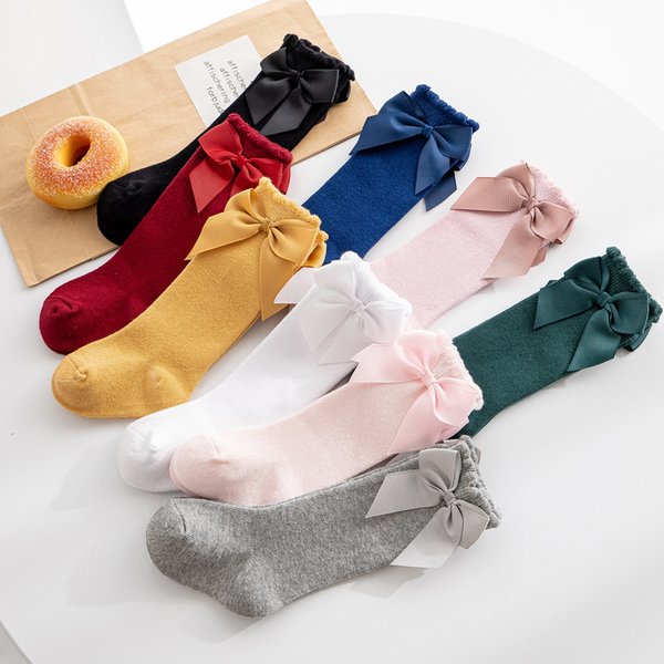 2025 New Kids Socks Toddlers Girls Big Bow Knee High Quality Long Soft Autumn Winter 100% Cotton Lace Baby Tube Sock Calcetines