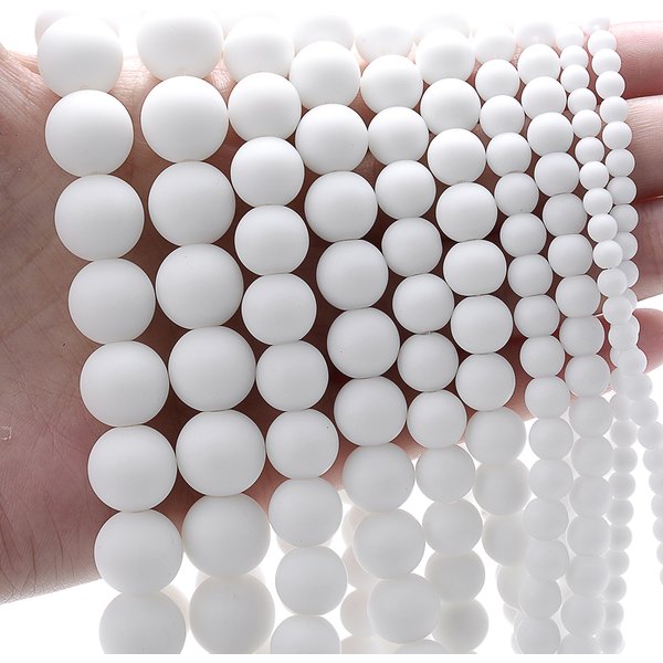 White Matte Stone Beads Round Loose Spacer Beads for Jewelry Making DIY Bracelet Necklace Accessories 4/6/8/10/12MM