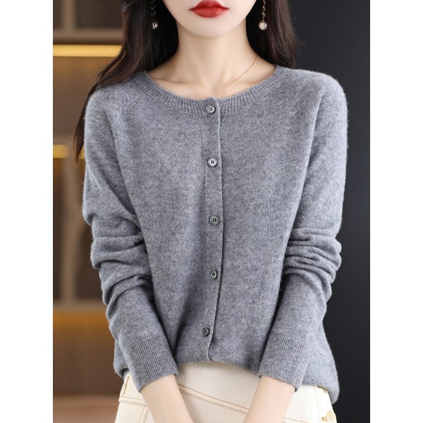 Femmes pull en cachemire 100% laine mérinos tricoté Cardigan automne hiver tricots col rond femme couleur unie décontracté haut tendance