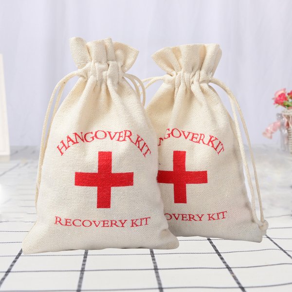 10/30pcs Wedding Favor Holder Bag Hangover Kit Bags for Guests Gift Red Cross Cotton Linen Pouches Festival Event Party Supplies