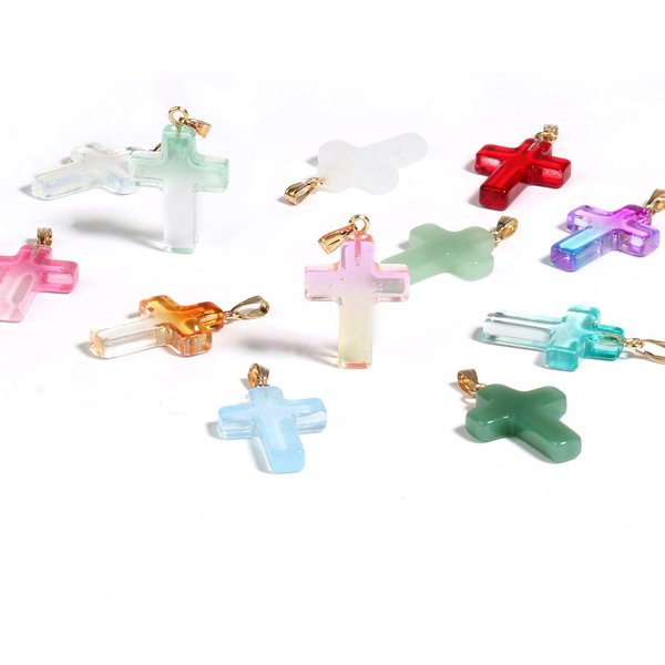 10pcs 18x25mm Gradient Czech Lampwork Crystal Glass Beads Cross Pendant Charms Jewelry For Handmade Necklace Earring Crafts