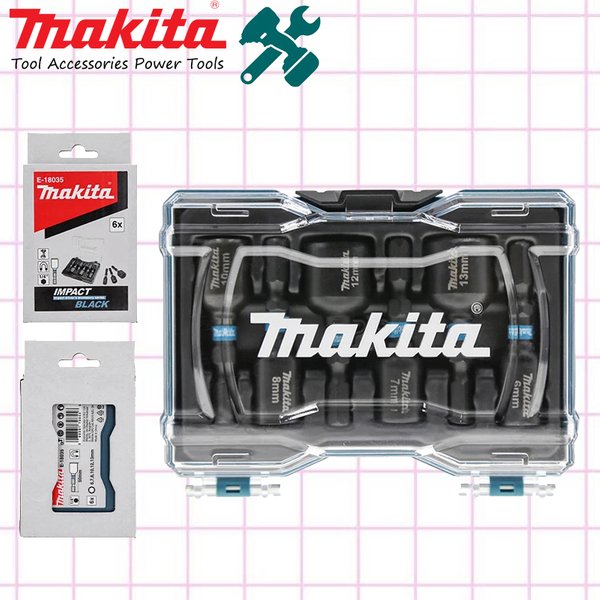 Makita E-18035 Schwarzer Schlagmagnet-Stecknuss, 6 x 1/4 Zoll Sechskantschaft, Sechskantmutter, Länge 50 mm, 6–13 mm, Schraubendreher-Adapter