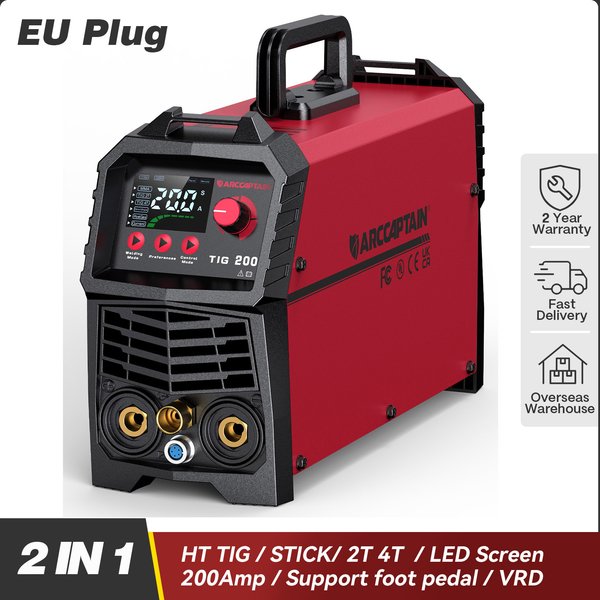 ARCCAPTAIN HF TIG-Schweißgerät, tragbar, Synergy Digital Control, 2-in-1, 200A DC Inverter, Hochfrequenz-TIG-MMA für den Hausgebrauch