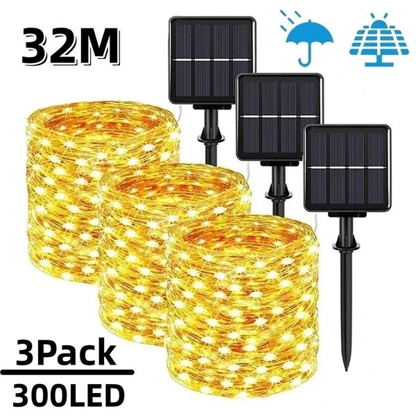 7m/12m/22m/32m LED lumière solaire extérieure jardin fée chaîne lumière LED scintillant lampe étanche pour noël Patio arbre fête