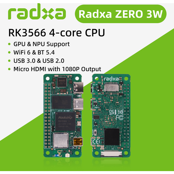 Radxa ZERO 3W RK3566 4-rdzeniowy procesor SBC, GPU, NPU, HDMI z wyjściem 1080P, oraz WiFi 6 i BT 5.4, Komputer jednopłytkowy