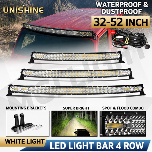 UNISHINE Gebogene LED-Lichtleiste 32/42/52 Zoll Spot-Flood-Kombinationsstrahl LED-Arbeitsscheinwerfer für Offroad-Einsatz bei LKW, Pickup, Boot, Traktor, 4x4