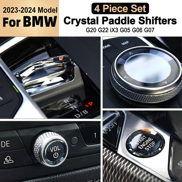 Ensemble de 4 pièces de pommeau de levier de vitesse en cristal, Base métallique pour BMW G20 G21 G22 G23 G26 G28 IX3 G08 X5 G05 X6 G06 X7 G07 2023 2024